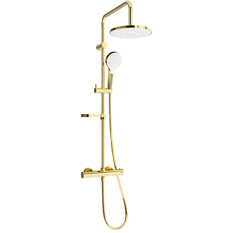 Mexen KX05 nástěnný sprchový set s dešťovou sprchou a termostatickou baterií, zlatá/bílá - 771500591-50