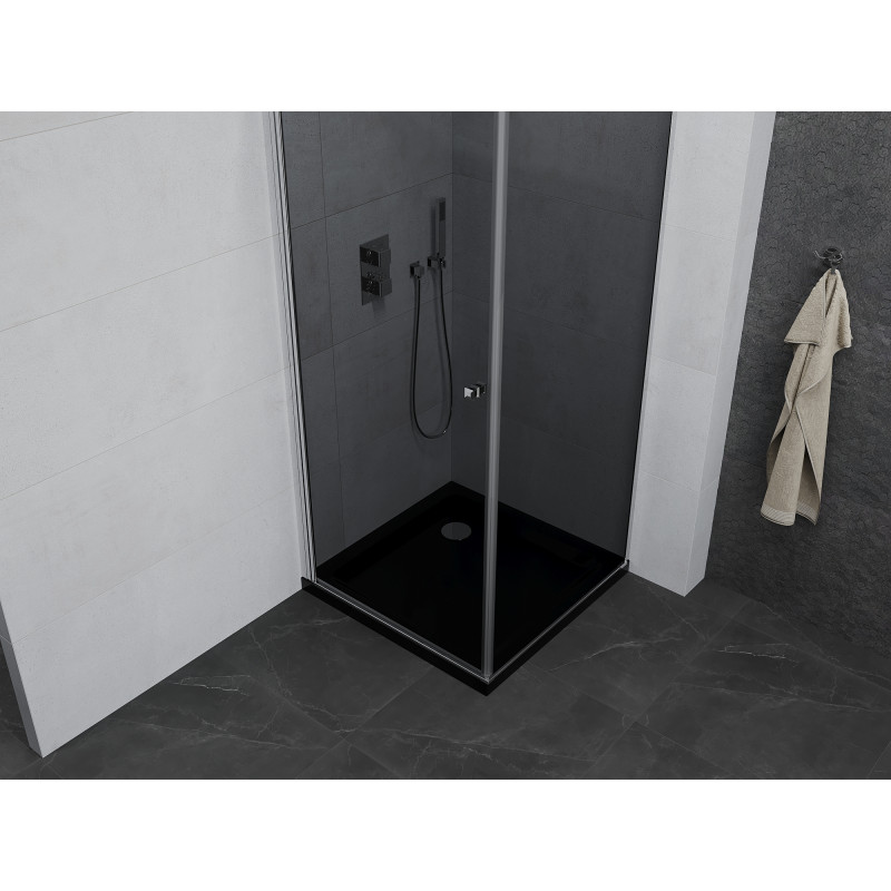 Mexen Pretoria sprchový kout s otočnými dveřmi 90 x 90 cm, grafit, chrom + Flat vanička, černá - 852-090-090-01-40-4070
