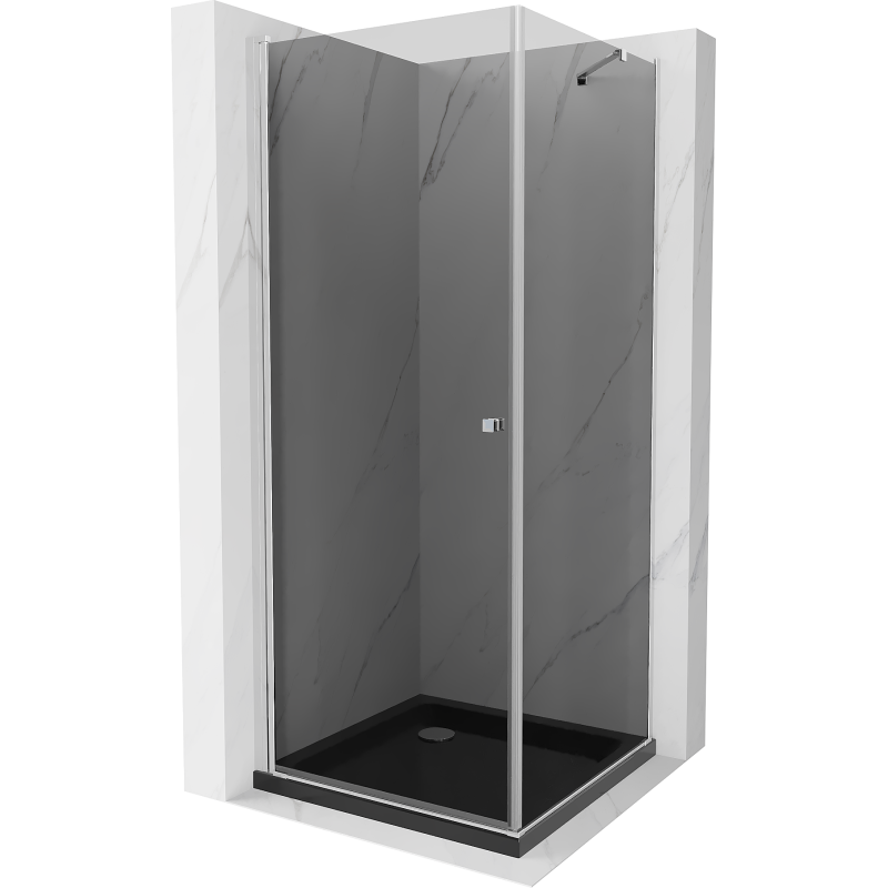 Mexen Pretoria sprchový kout otevírací 90 x 90 cm, grafit, chrom + vanička Flat, černý - 852-090-090-01-40-4070