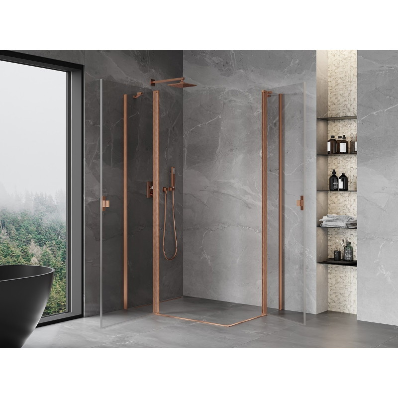 Mexen Mist Duo sprchový kout s otočnými dveřmi 90 x 70 cm, transparentní, kartáčovaná měď - 8A4-090-070-65-00