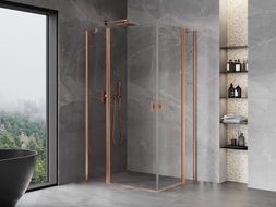 Mexen Mist Duo sprchový kout s otočnými dveřmi 90 x 70 cm, transparentní, kartáčovaná měď - 8A4-090-070-65-00