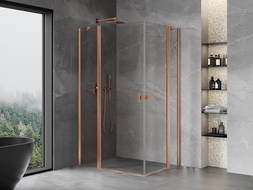 Mexen Mist Duo sprchová kabina s otočnými dveřmi 115 x 110 cm, transparentní, kartáčovaná měď - 8A4-115-110-65-00