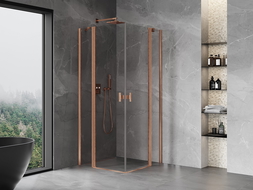 Mexen Mist Duo sprchový kout s otočnými dveřmi 120 x 120 cm, průhledný, kartáčovaná měď - 8A4-120-120-65-00