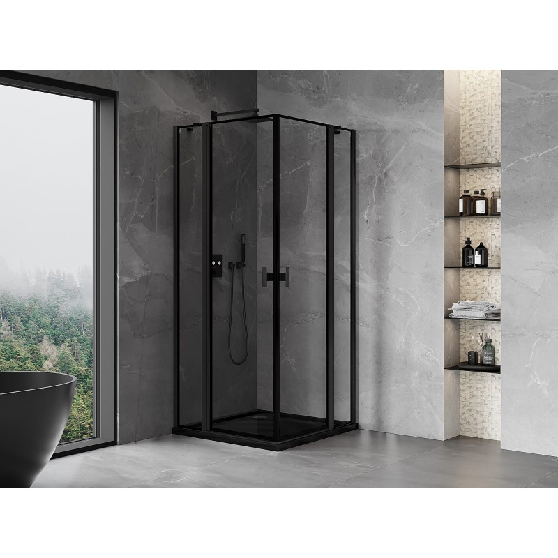 Mexen Mist Duo sprchový kout s otočnými dveřmi 115 x 115 cm, černý rám, černý - 8A4-115L-115P-70-70