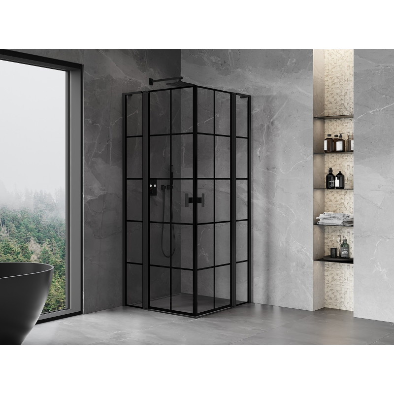 Mexen Mist L Duo sprchový kout s otočnými dveřmi 95 x 95 cm, černá mřížka, černý - 8A4L-095L-095P-70-77