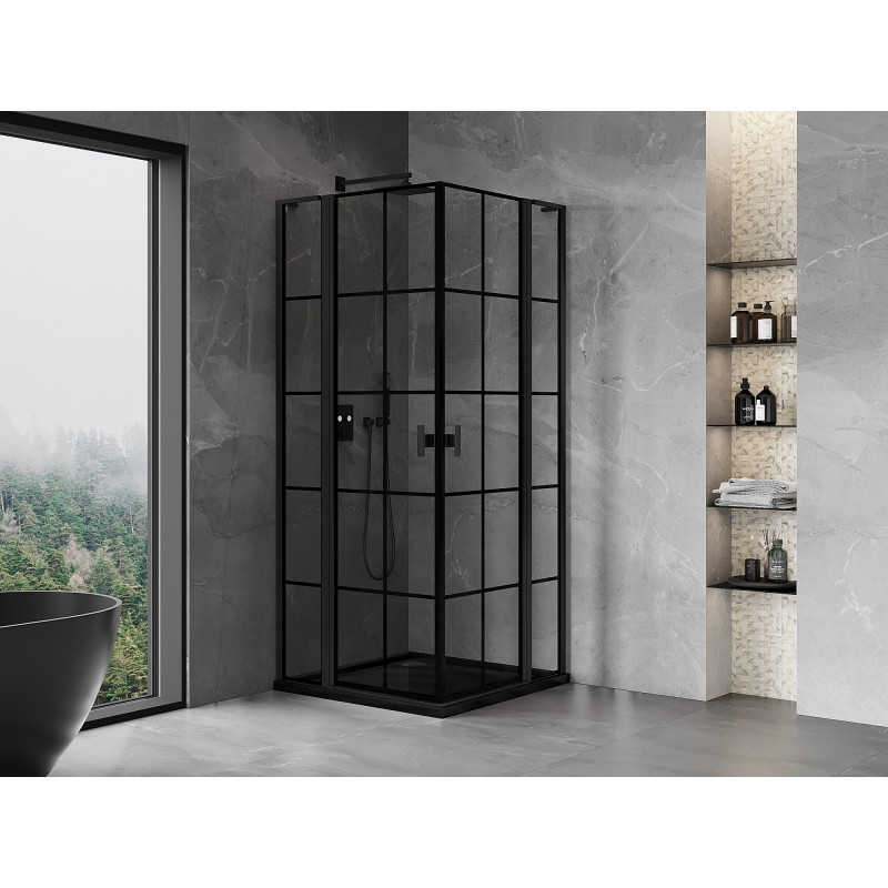 Mexen Mist L Duo sprchový kout s otočnými dveřmi 95 x 95 cm, černá mřížka, černý - 8A4L-095L-095P-70-77