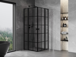 Mexen Mist L Duo sprchový kout s otevíracími dveřmi 120 x 120 cm, černá mřížka, černý - 8A4L-120L-120P-70-77