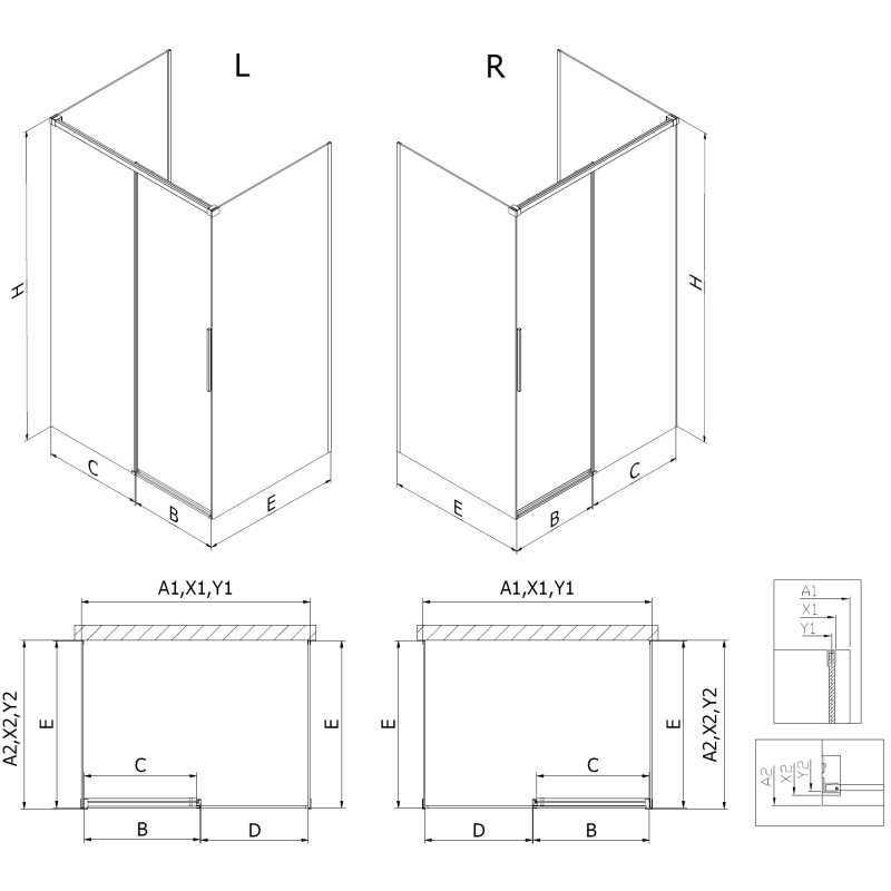 Mexen Rox-3S sprchový kout 3-stranný posuvný 90 x 75 cm, transparentní, bílá - 8C2-090-075-20-00-3S