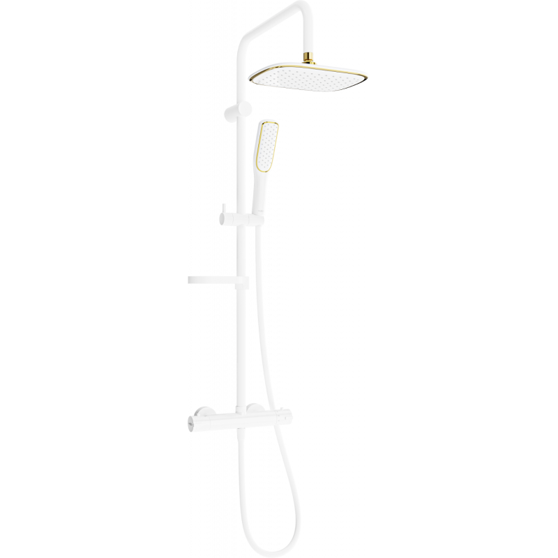 Mexen KX49 nástěnná sprchová sada s dešťovou sprchou a termostatickou baterií, bílá/zlatá - 771504091-25