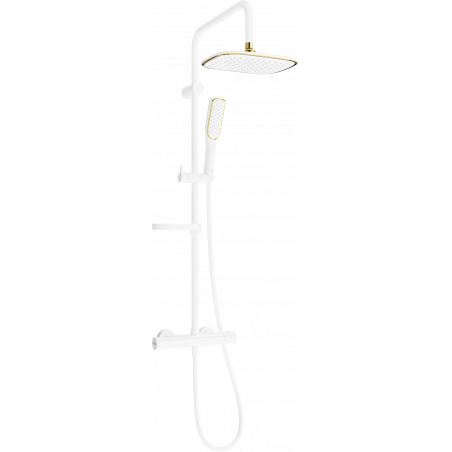 Mexen KX49 nástěnná sprchová sada s dešťovou sprchou a termostatickou baterií, bílá/zlatá - 771504091-25