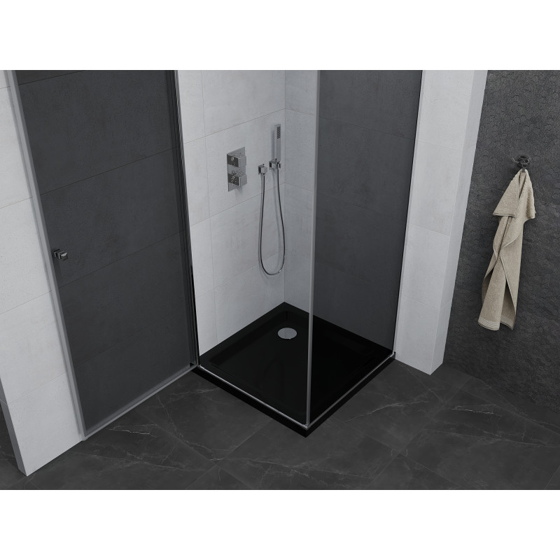 Mexen Pretoria otevírací sprchový kout 100 x 100 cm, grafit, chrom + vanička Flat, černý - 852-100-100-01-40-4070
