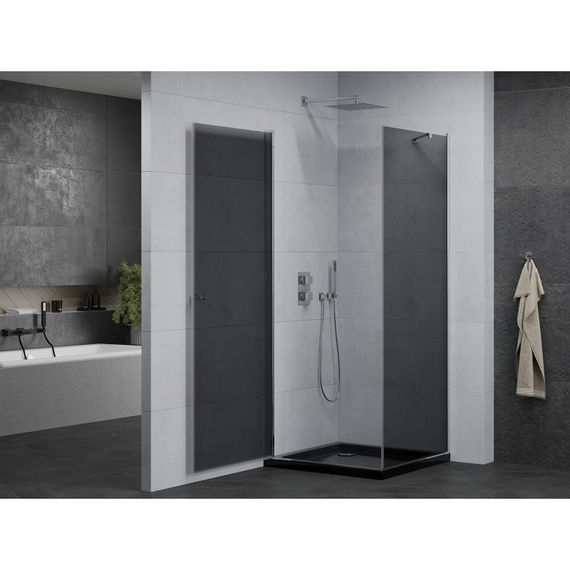 Mexen Pretoria otevírací sprchový kout 100 x 100 cm, grafit, chrom + vanička Flat, černý - 852-100-100-01-40-4070