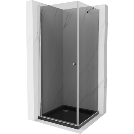 Mexen Pretoria sprchový kout s pantovými dveřmi 100 x 100 cm, grafit, chrom + vanička Flat, černý - 852-100-100-01-40-4070