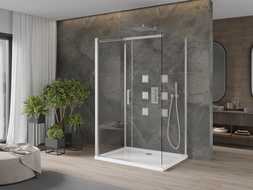 Mexen Omega-3S sprchový kout 3-stěnný, posuvný 120x90 cm, transparentní, chrom + vanička Flat - 825-120-090-01-00-3s-4010