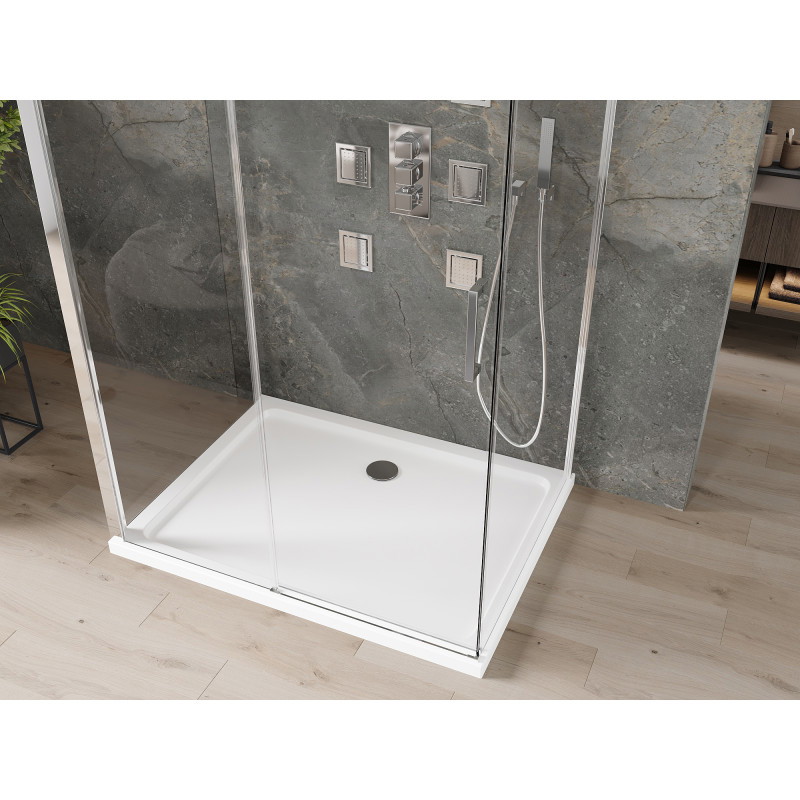 Mexen Omega-3S sprchový kout 3stranný, posuvný 130x80 cm, transparentní, chrom + vanička Flat - 825-130-080-01-00-3s-4010