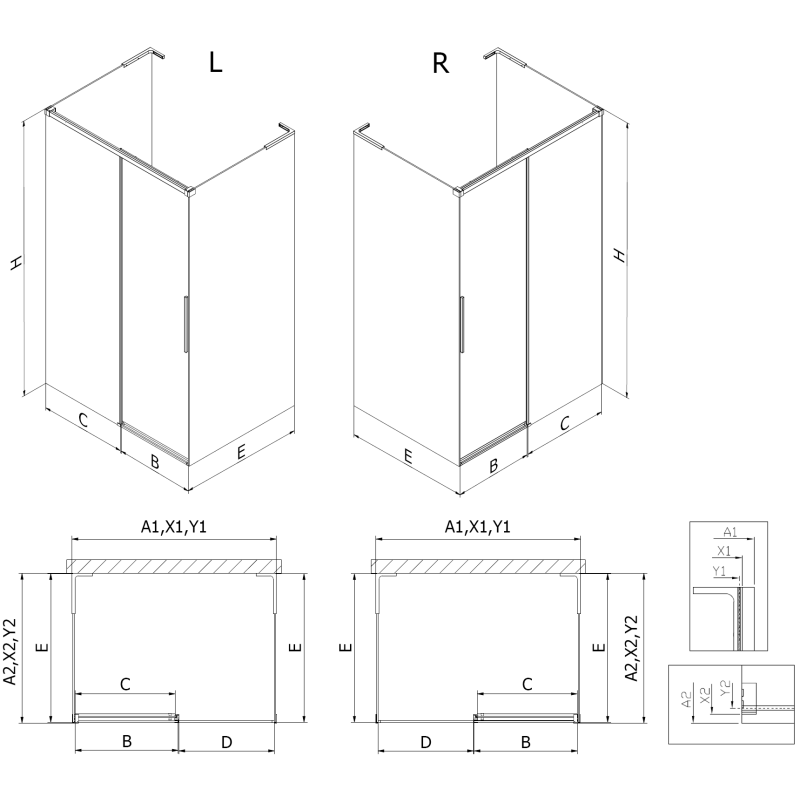 Mexen Rox-3S L sprchový kout 3stranný posuvný 135 x 120 cm, transparentní, zlatý kartáčovaný - 8C2L-135-120-55-00-3S