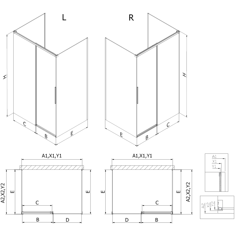 Mexen Rox-3S sprchový kout třístranný posuvný 140 x 120 cm, transparentní, zlatý - 8C2-140-120-50-00-3S