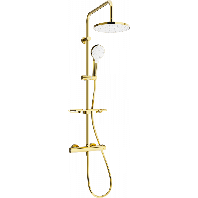Mexen KT05 nástěnná sprchová souprava s dešťovou sprchou a termostatickou baterií, zlatá/bílá - 771500593-50