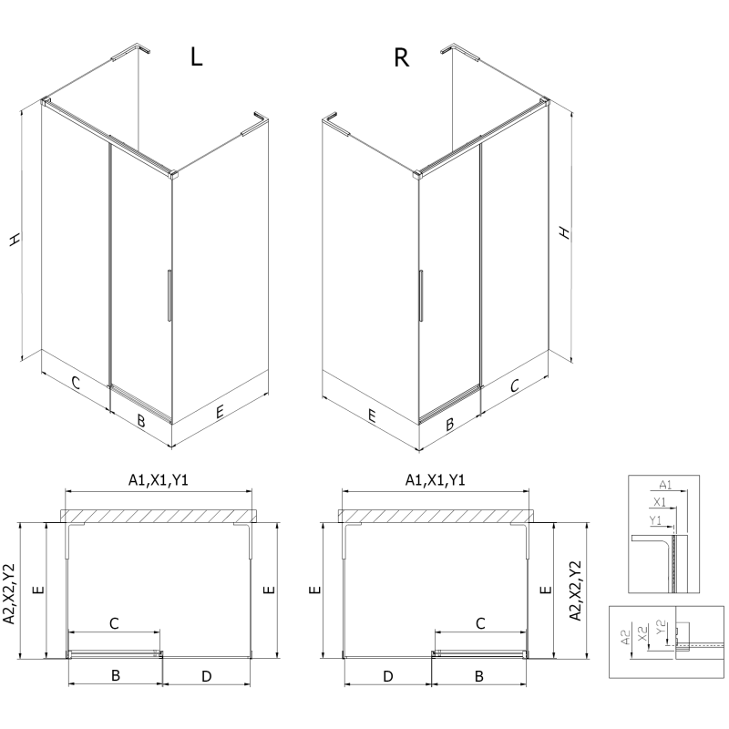 Mexen Rox-3S L 3stranná sprchová kabina posuvná 125 x 100 cm, transparentní, kartáčovaná měď - 8C2L-125-100-65-00-3S