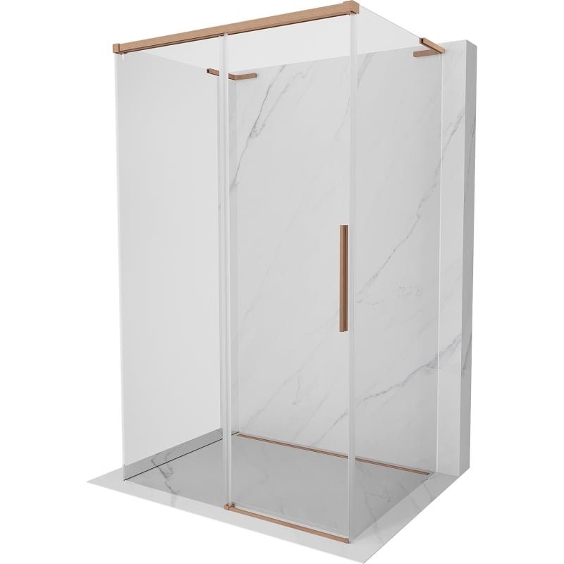 Mexen Rox-3S L sprchová kabina 3-stěnná posuvná 125 x 110 cm, transparentní, kartáčovaná měď - 8C2L-125-110-65-00-3S