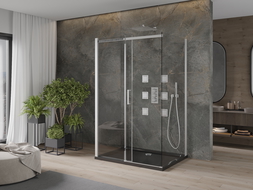 Mexen Omega-3S sprchový kout 3-stěnný, posuvný 120x100 cm, transparentní, chrom + vanička Flat - 825-120-100-01-00-3s-4070