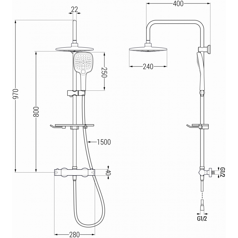 Mexen KT17 nástěnná sprchová sada s dešťovou sprchou a termostatickou baterií, chrom/bílý - 771501793-02