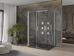 Mexen Omega-3S sprchový kout 3-stěnný, posuvný 130x80 cm, transparentní, chrom + vanička Flat - 825-130-080-01-00-3s-4070