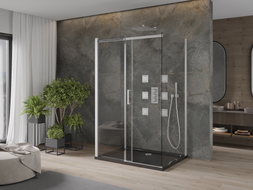Mexen Omega-3S sprchový kout 3stěnný, posuvný 130x100 cm, transparentní, chrom + vanička Flat - 825-130-100-01-00-3s-4070