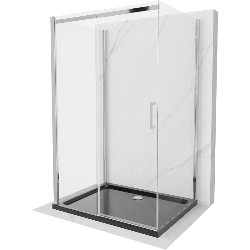 Mexen Omega-3S sprchový kout 3-stěnový, posuvný 140x90 cm, transparentní, chrom + vanička Flat - 825-140-090-01-00-3s-4070