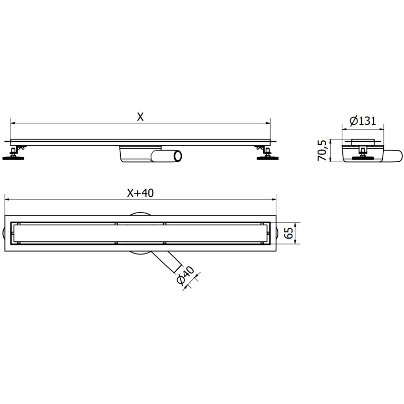 Mexen Flat 360° M13 otočný liniový odpad 2v1 70 cm, zlatý - 1510070-40