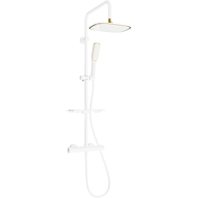 Mexen KT49 nástěnná sprchová souprava s dešťovou sprchou a termostatickou baterií, bílá/zlatá - 771504993-25