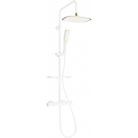 Mexen KT49 nástěnná sprchová souprava s dešťovou sprchou a termostatickou baterií, bílá/zlatá - 771504993-25