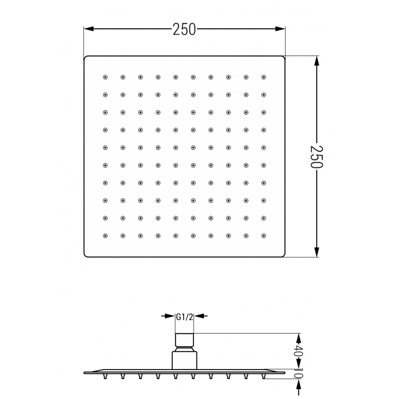 Mexen Slim hustník 25 x 25 cm, černý - 79125-70