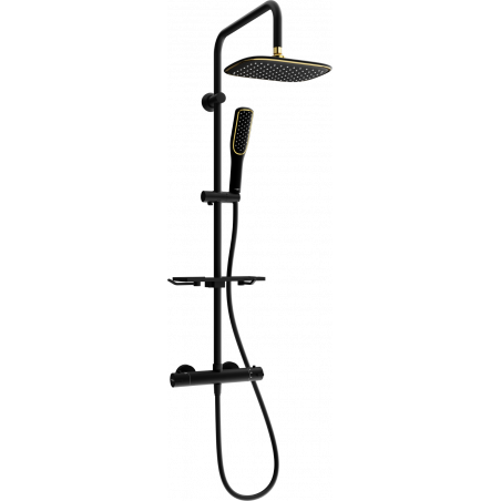 Mexen KT49 nástěnná sprchová sada s dešťovou sprchou a termostatickou baterií, černá/zlatá - 771504993-75