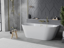 Mexen Oval Slim volně stojící nástěnná vana 170 x 80 cm, bílá, přepad zlatý kartáčovaný - 52661708000-55