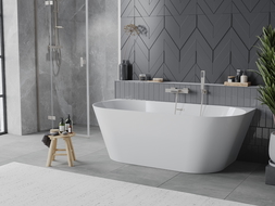 Mexen Oval Slim volně stojící nástěnná vana 170 x 80 cm, bílá, přepad kartáčovaný nikl - 52661708000-97