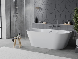 Mexen Oval Slim volně stojící přisazená vana 170 x 80 cm, bílá, přepad gun metal - 52661708000-95