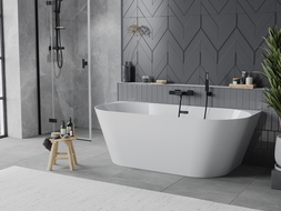 Mexen Oval Slim volně stojící přistěnná vana 170 x 80 cm, bílá, přepad černý - 52661708000-70