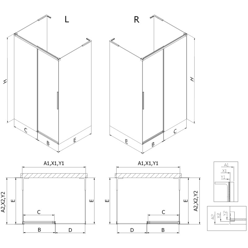 Mexen Rox-3S L sprchový kout 3stranný posuvný pravý 115 x 100 cm, černá mřížka, černý - 8C2L-115-100-70-77-3S-P