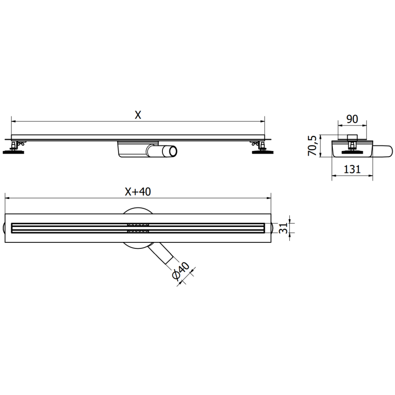 Mexen Flat 360° Slim otočný liniový odtok 100 cm, inox - 1041100