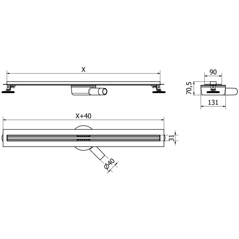 Mexen Flat 360° Slim otočný lineární odtok 150 cm, zlatý - 1541150