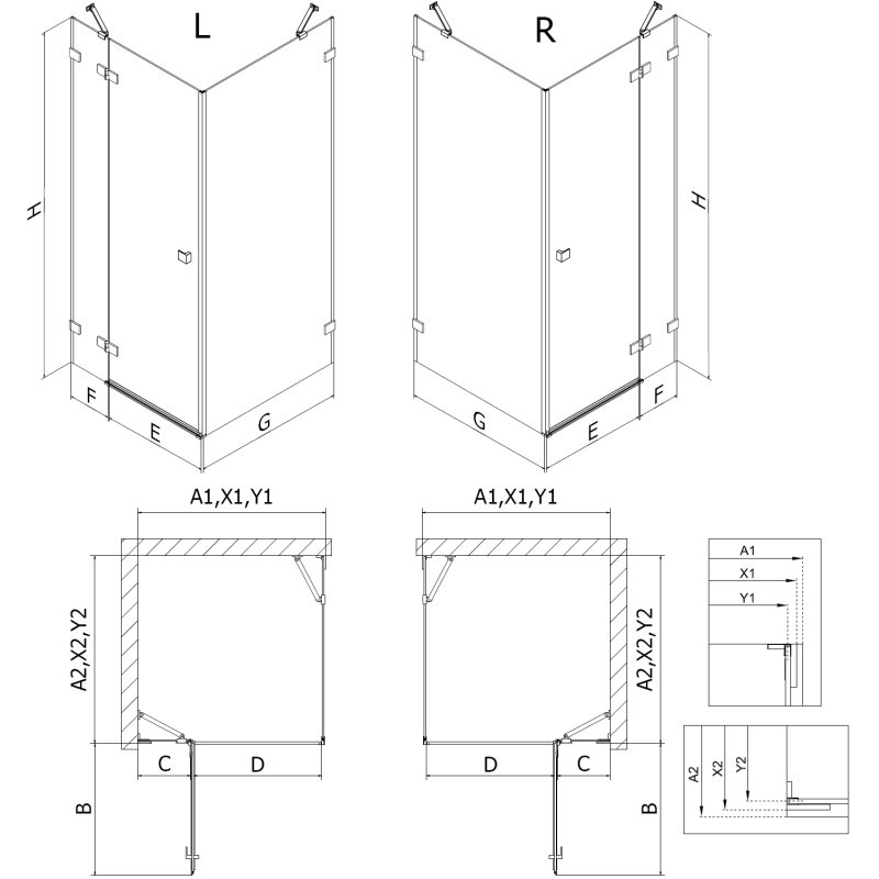 Mexen Lunar koupelnová sprcha levá 70 x 90 cm, transparentní, bílá - 834-070-090-20-00-L