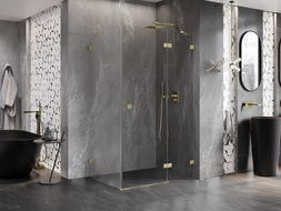 Mexen Lunar sprchový kout s otevíracími dveřmi pravý 75 x 90 cm, transparentní, zlatý kartáčovaný - 834-075-090-55-00-P