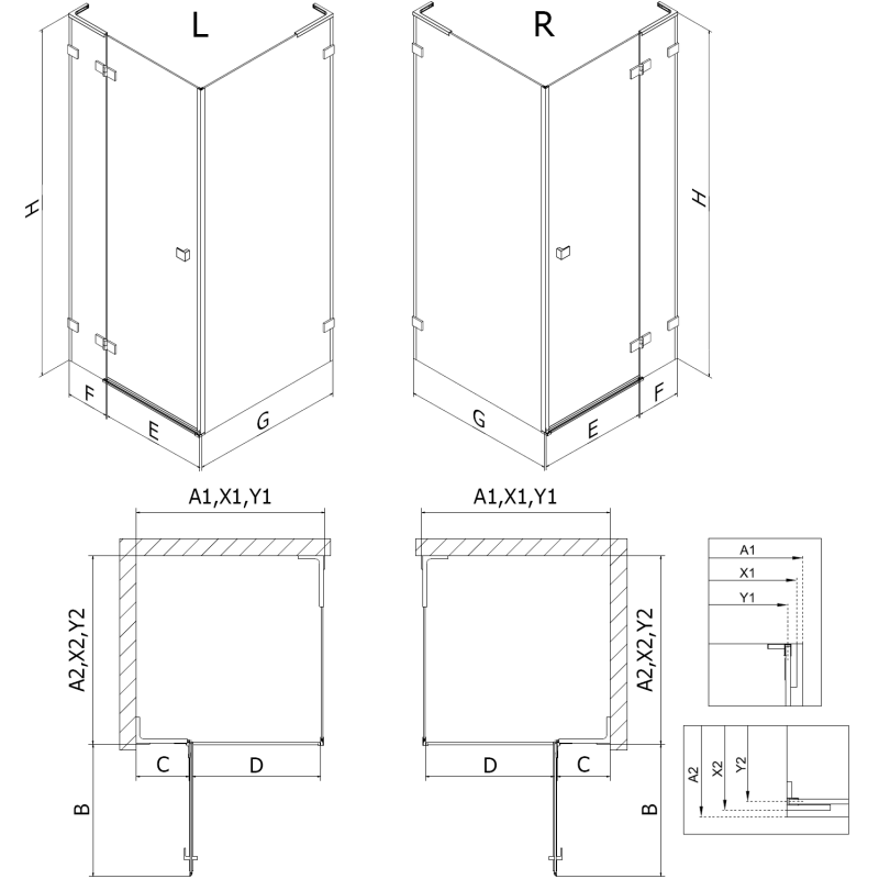 Mexen Lunar L sprchový kout s pravými dveřmi 75 x 90 cm, průhledný, gun metal - 834L-075-090-95-00-P
