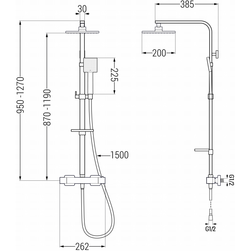 Mexen CQ45 nástěnná sprchová sada s dešťovou sprchou a termostatickou baterií, chrom - 772504595-00