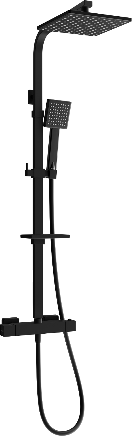 Mexen CQ45 odkrytý sprchový set s dešťovou sprchovou hlavicí a termostatickou sprchovou baterií, Černá - 772504595-70