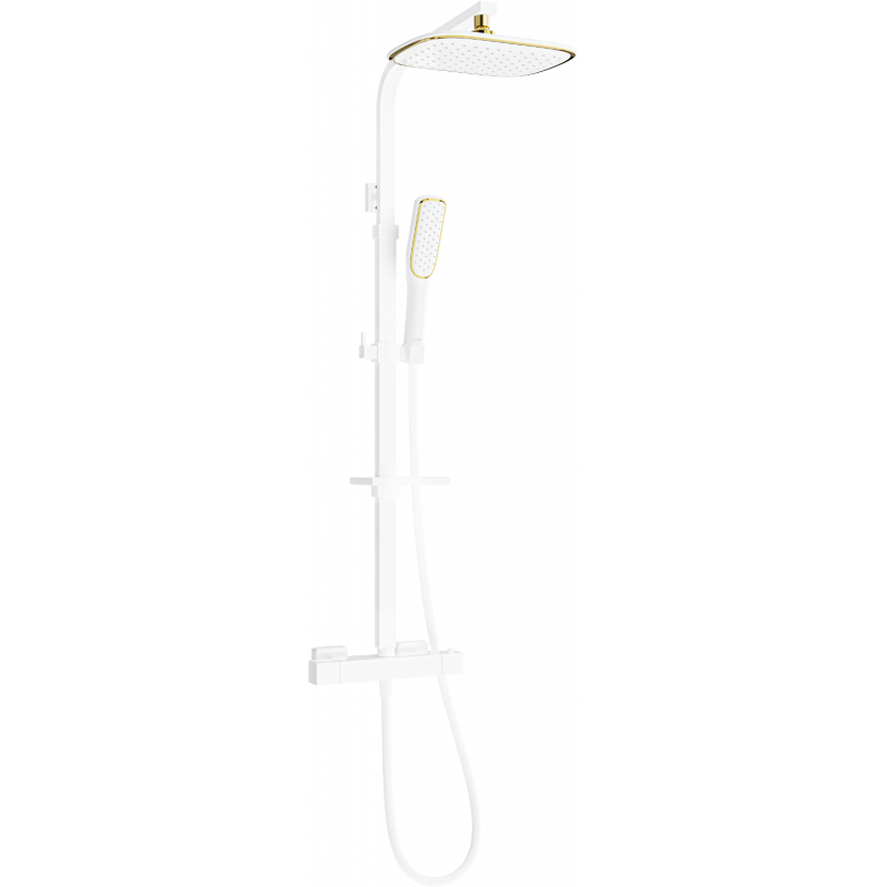 Mexen CQ49 nástěnná sprchová sada s dešťovou sprchou a termostatickou baterií, bílá/zlatá - 772504995-25