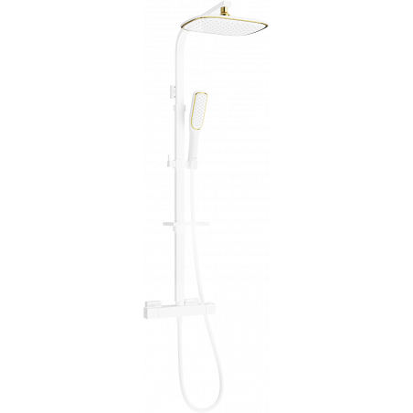 Mexen CQ49 nástěnná sprchová sada s dešťovou sprchou a termostatickou baterií, bílá/zlatá - 772504995-25