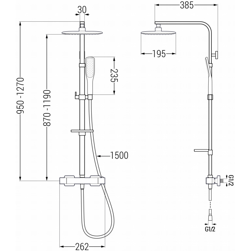 Mexen CQ49 nástěnná sprchová sada s dešťovou sprchou a termostatickou baterií, černá/zlatá - 772504995-75