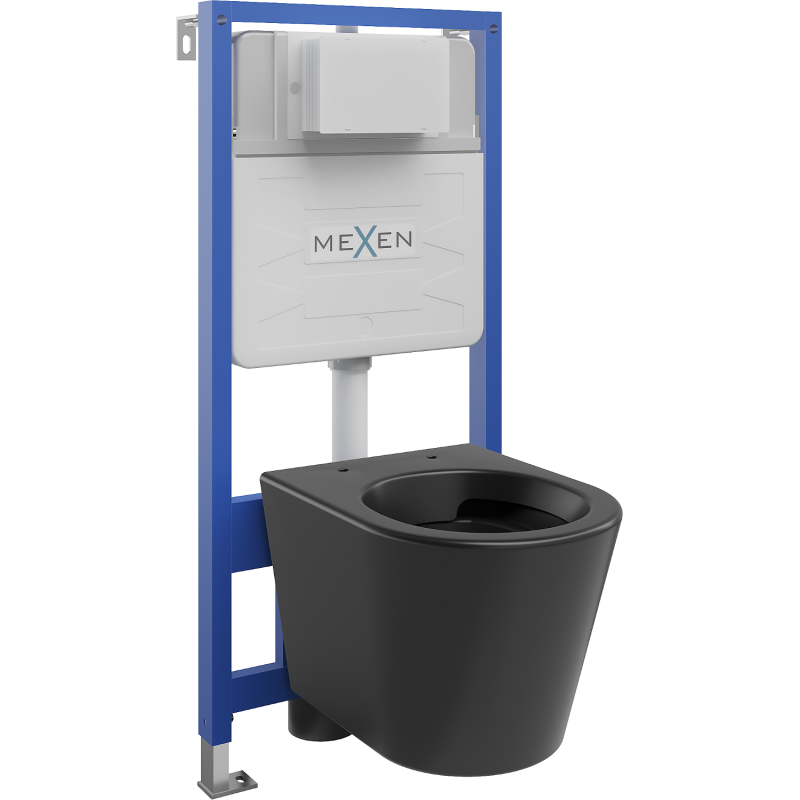 Mexen Rico podomítková WC sada rám Fenix Slim s WC mísou, černý mat - 6103372XX85